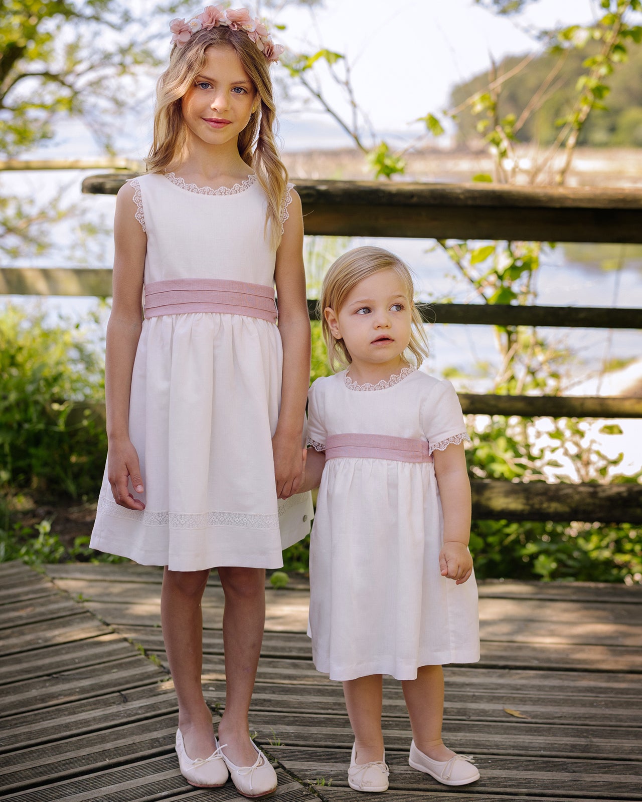 Woven Ceremony Girl Dress with Rose Band
