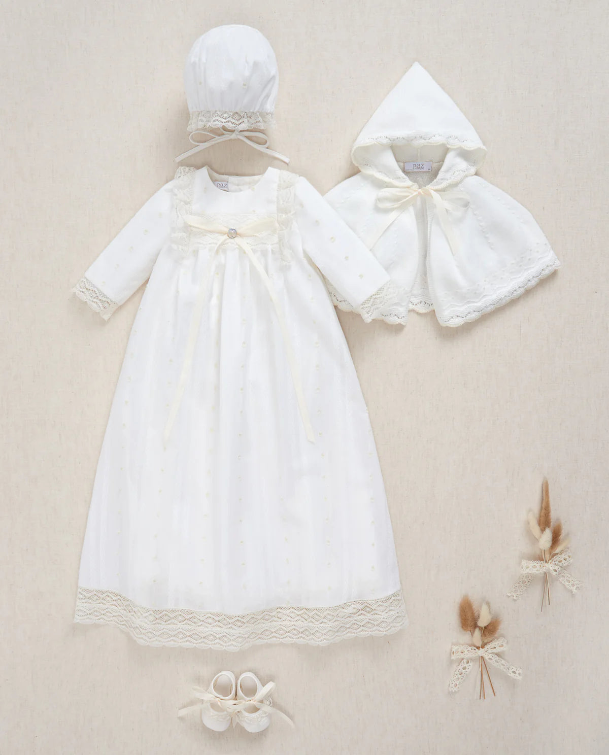 Woven Set Long Dress & Bonnet