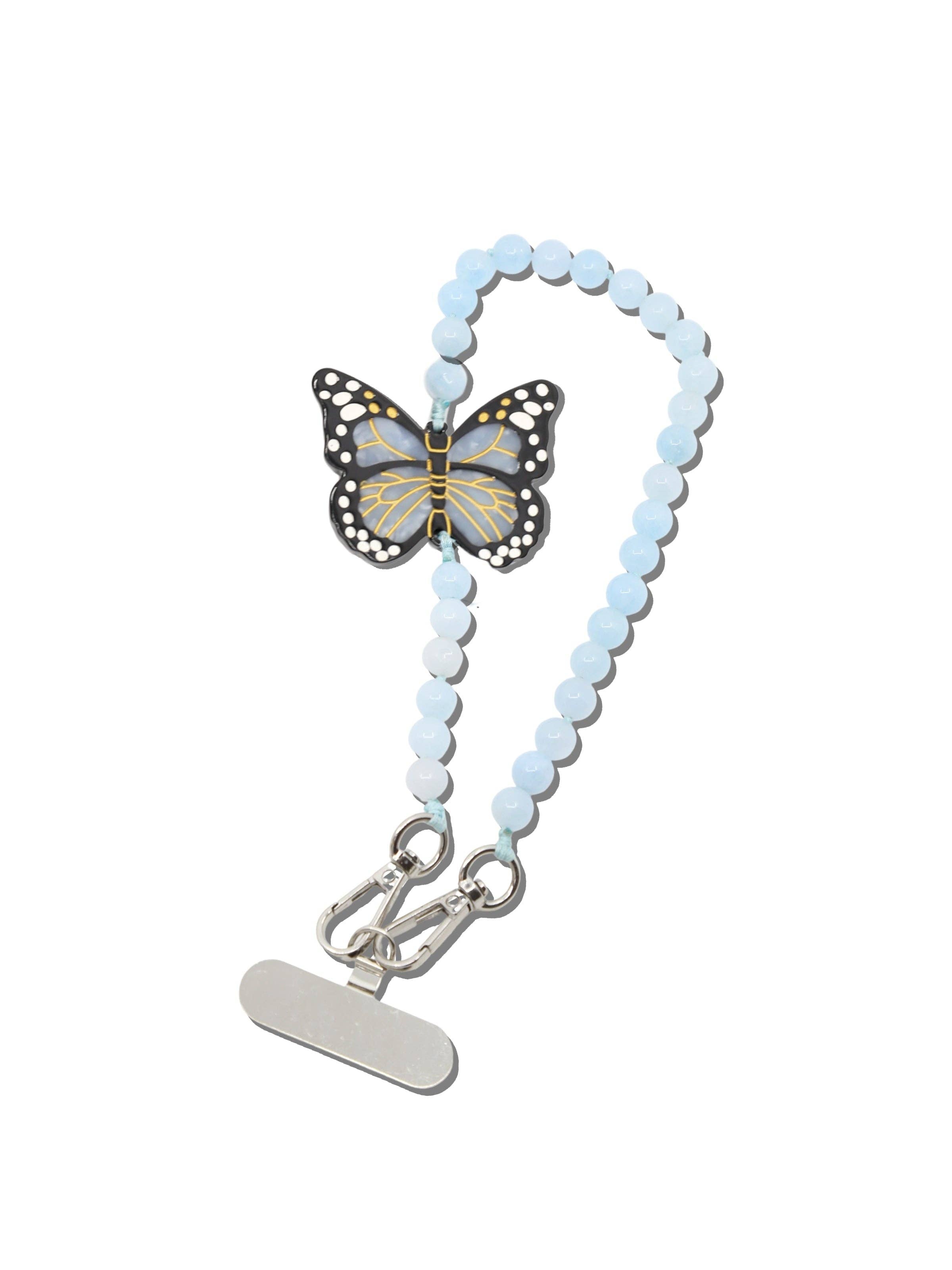 Hand-painted Monarch Butterfly Gemstone Bracelet Phone Chain