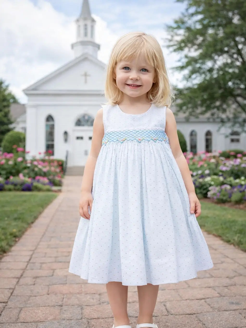Sweet Spring Hand Smocked Plumeti Sleeveless Dress
