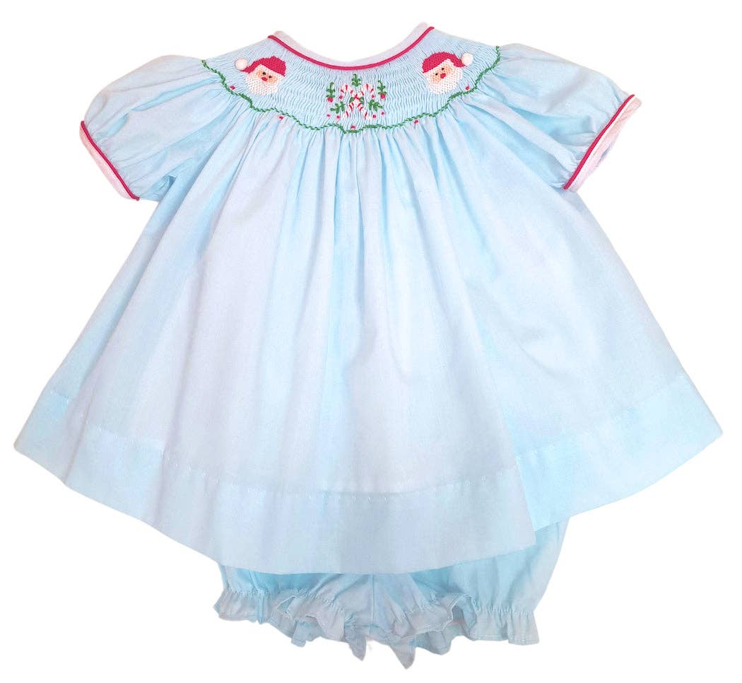 Girls Blue "Santa Claus" Hand Smocked Bishop
