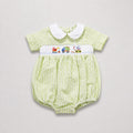 Green Gingham Smocked Trucks Bubble