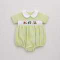 Green Gingham Smocked Trucks Bubble