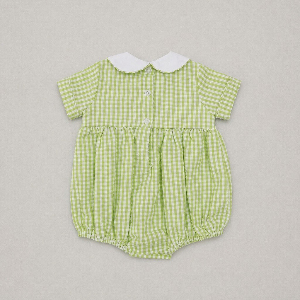 Green Gingham Smocked Trucks Bubble