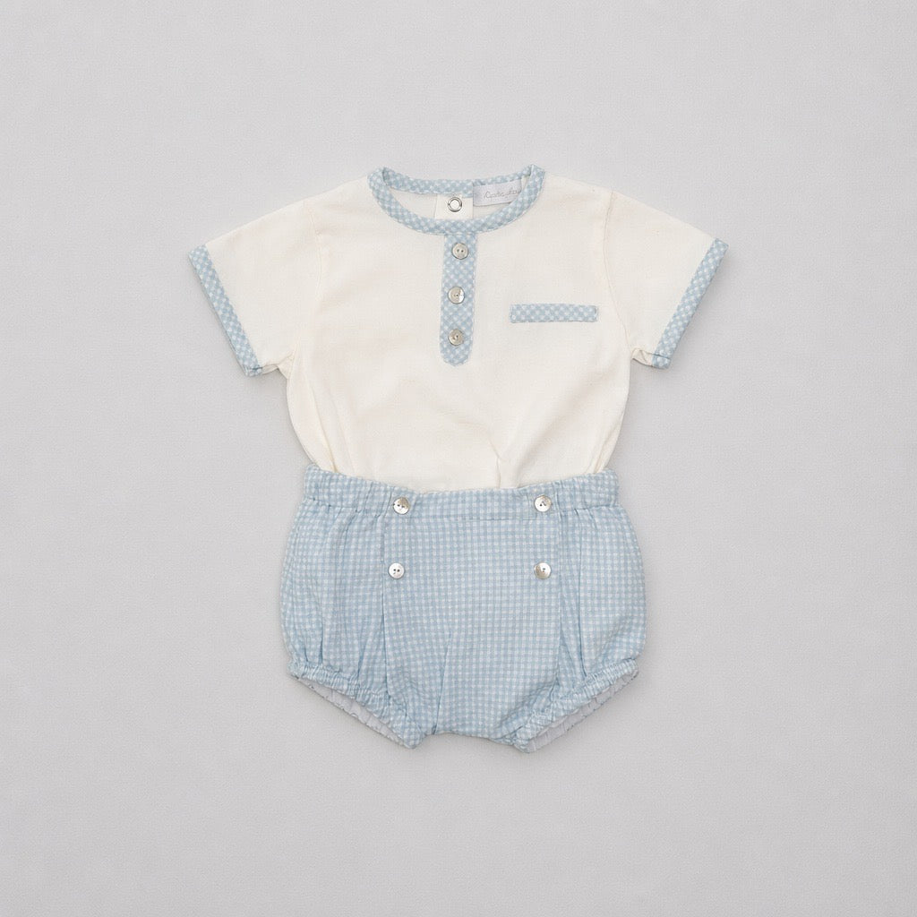 White Cotton 2 Pc 3 Buttons