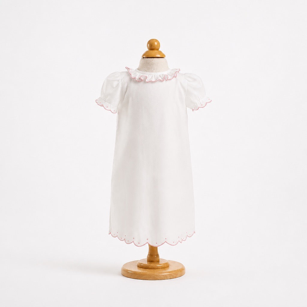 Classic Scallop White And Pink Day Gown