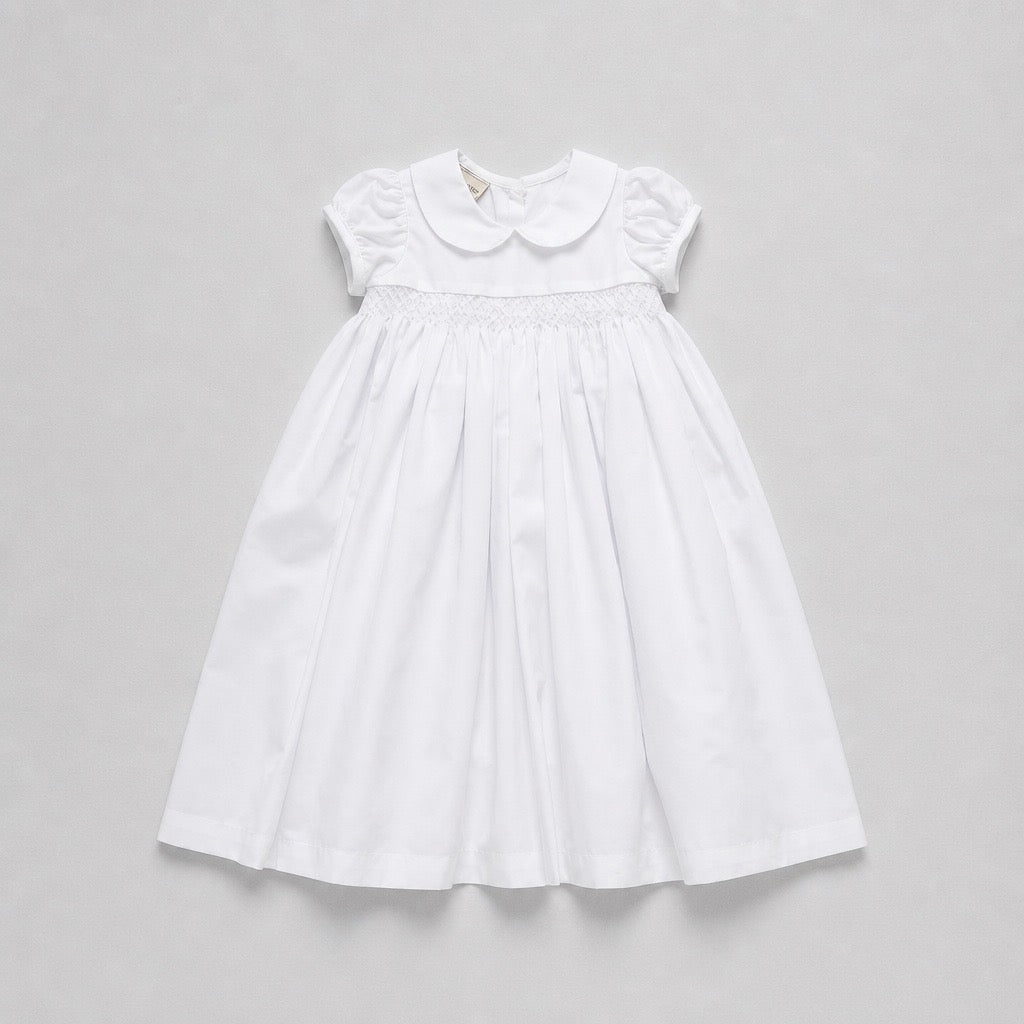 White Smocked Girls Ceremony Gown