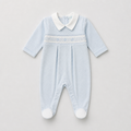 Dotty Blue Jacquard Hand Smocked Footie