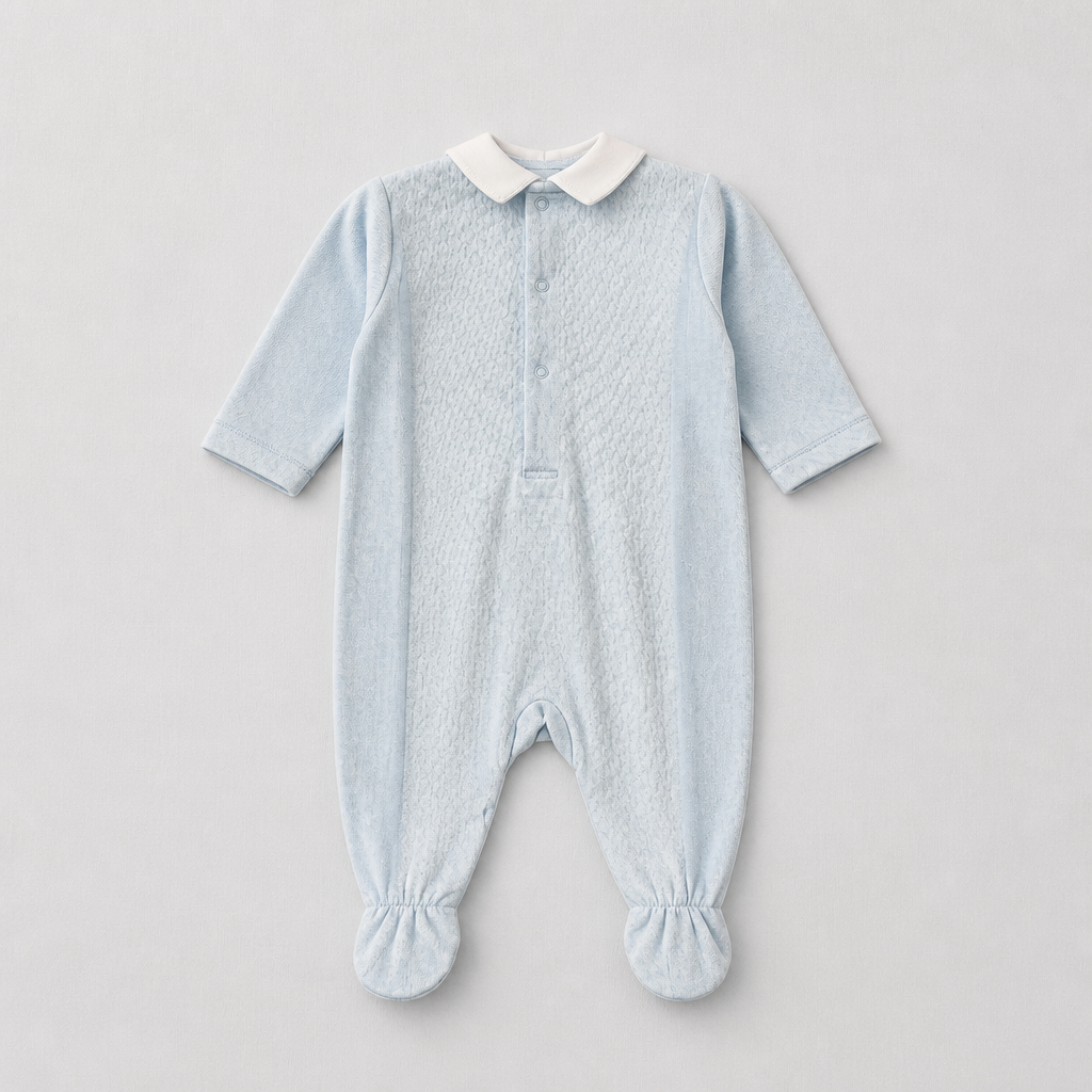 Dotty Blue Jacquard Hand Smocked Footie