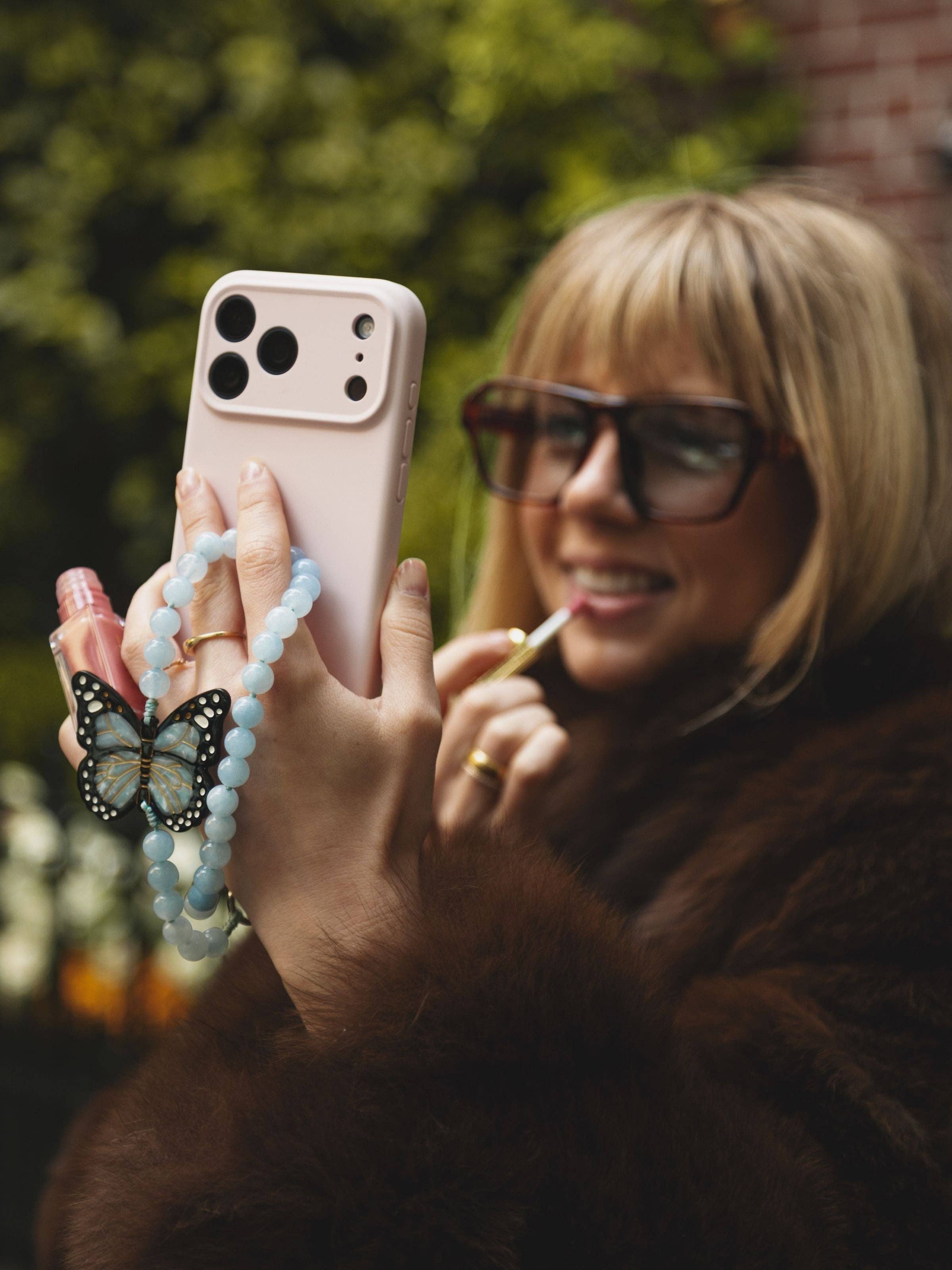 Hand-painted Monarch Butterfly Gemstone Bracelet Phone Chain