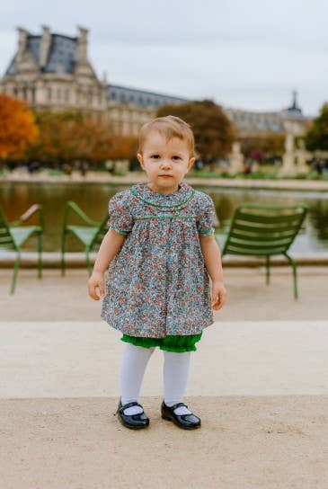 Janelle Floral Print & Green Bloomer Set