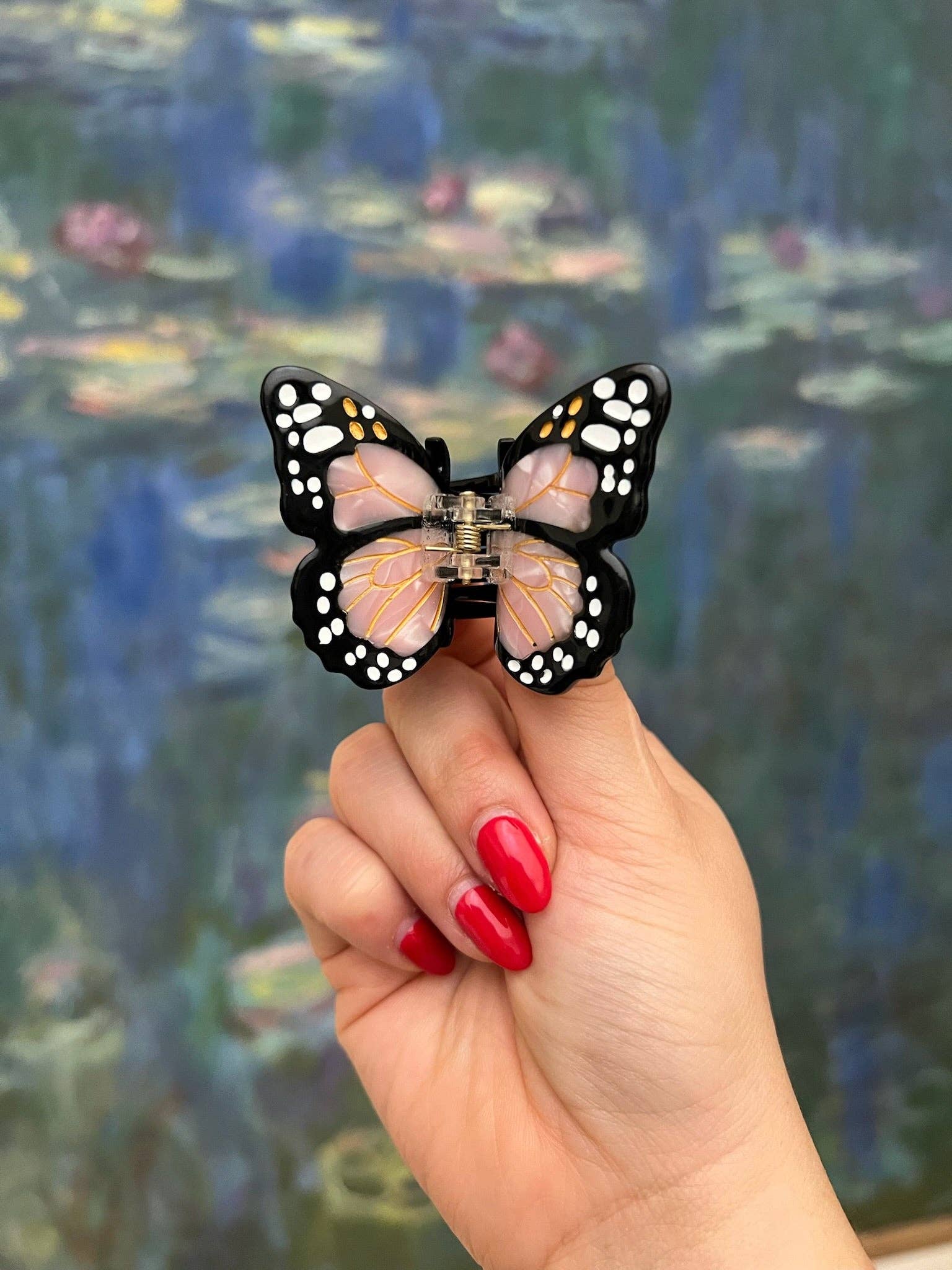 Hand-painted Mini Monarch Butterfly Claw Hair Clip | Eco-Friendly Pink