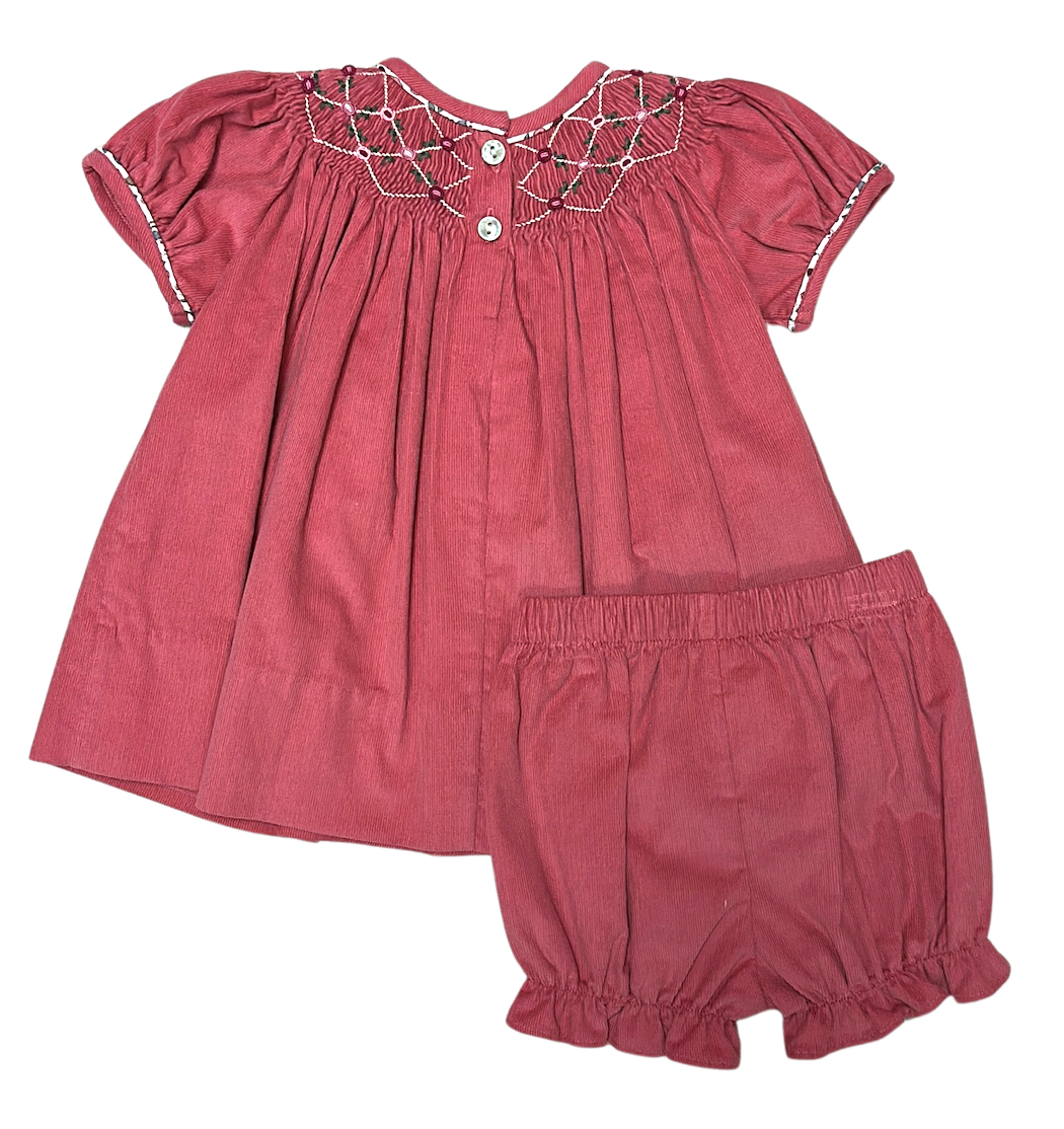 Isabella Fall Rose Corduroy Girl's Hand Smocked bishop set